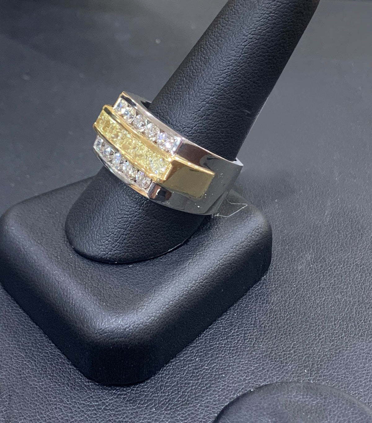 14k Two Tone Mens Yellow Diamond Ring