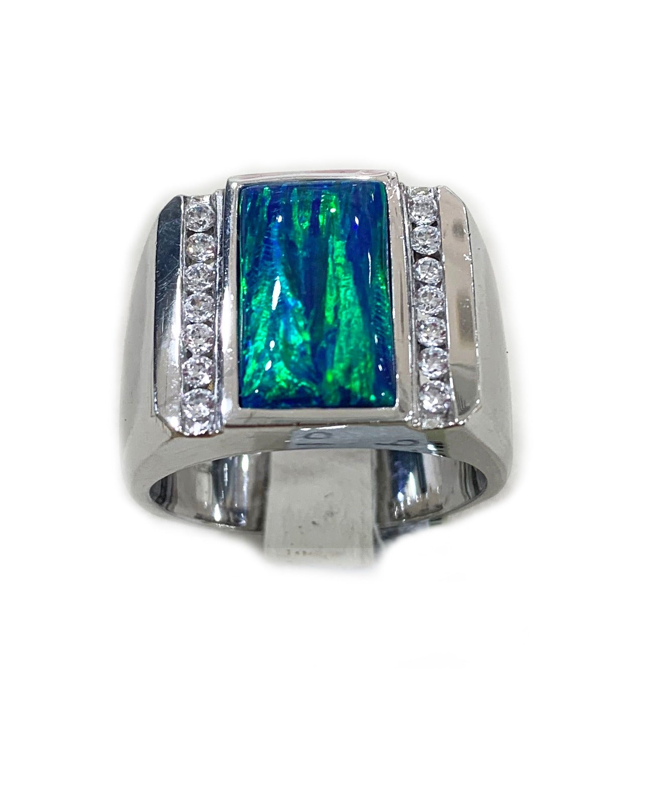 Sterling Silver Mens Opal Ring