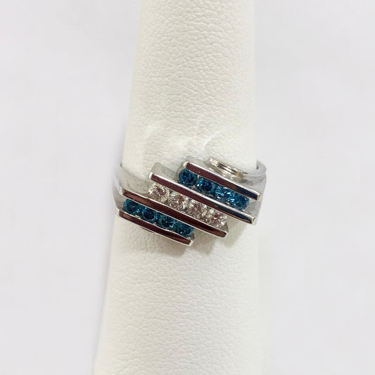 14k White Gold Blue Diamond Ring