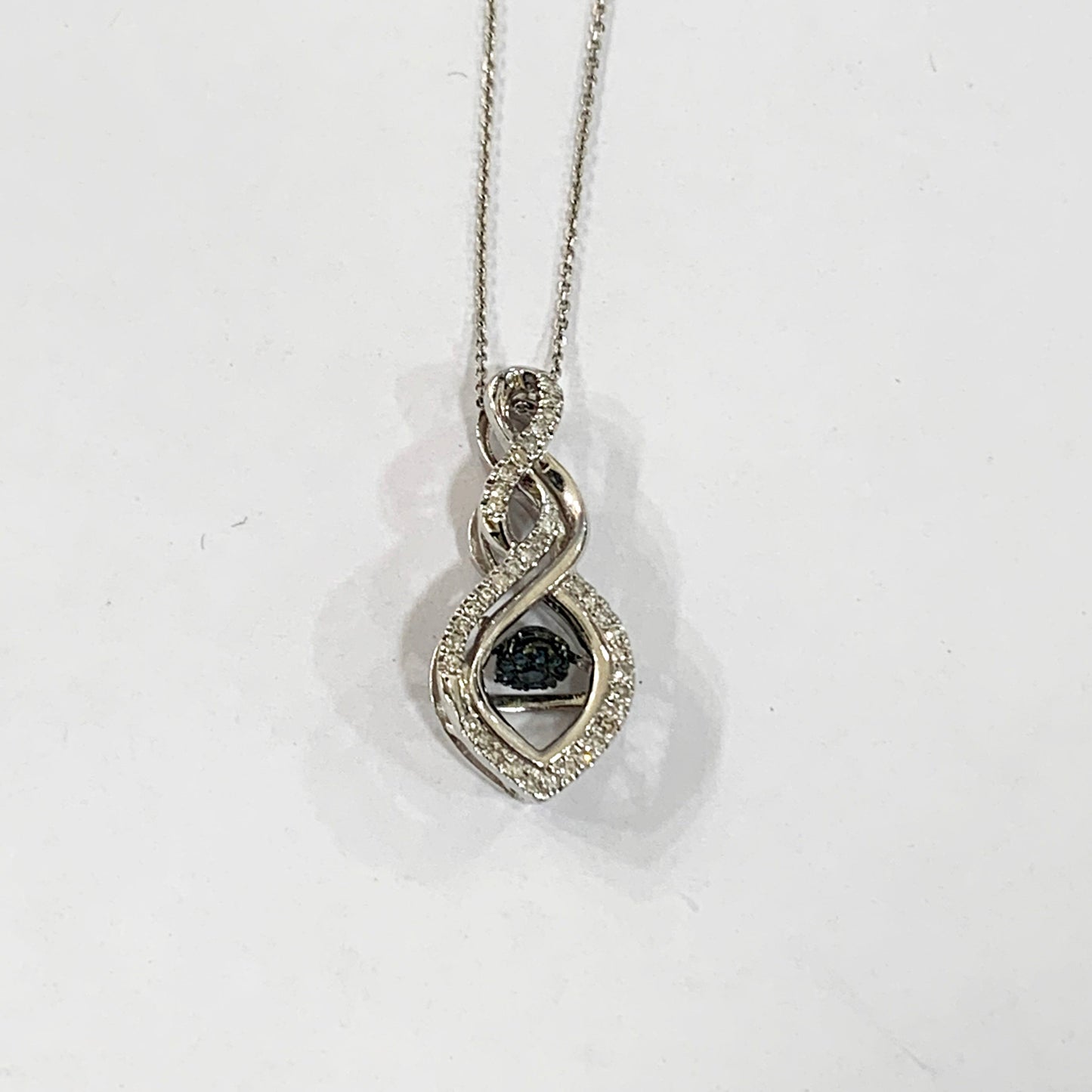 14k White Gold Dancing Blue Diamond Pendant