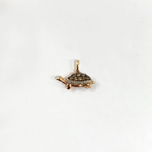 14k Rose Gold Brown Diamond Turtle Pendant