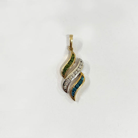 14k 3-Tone Gold Blue Diamond Pendant