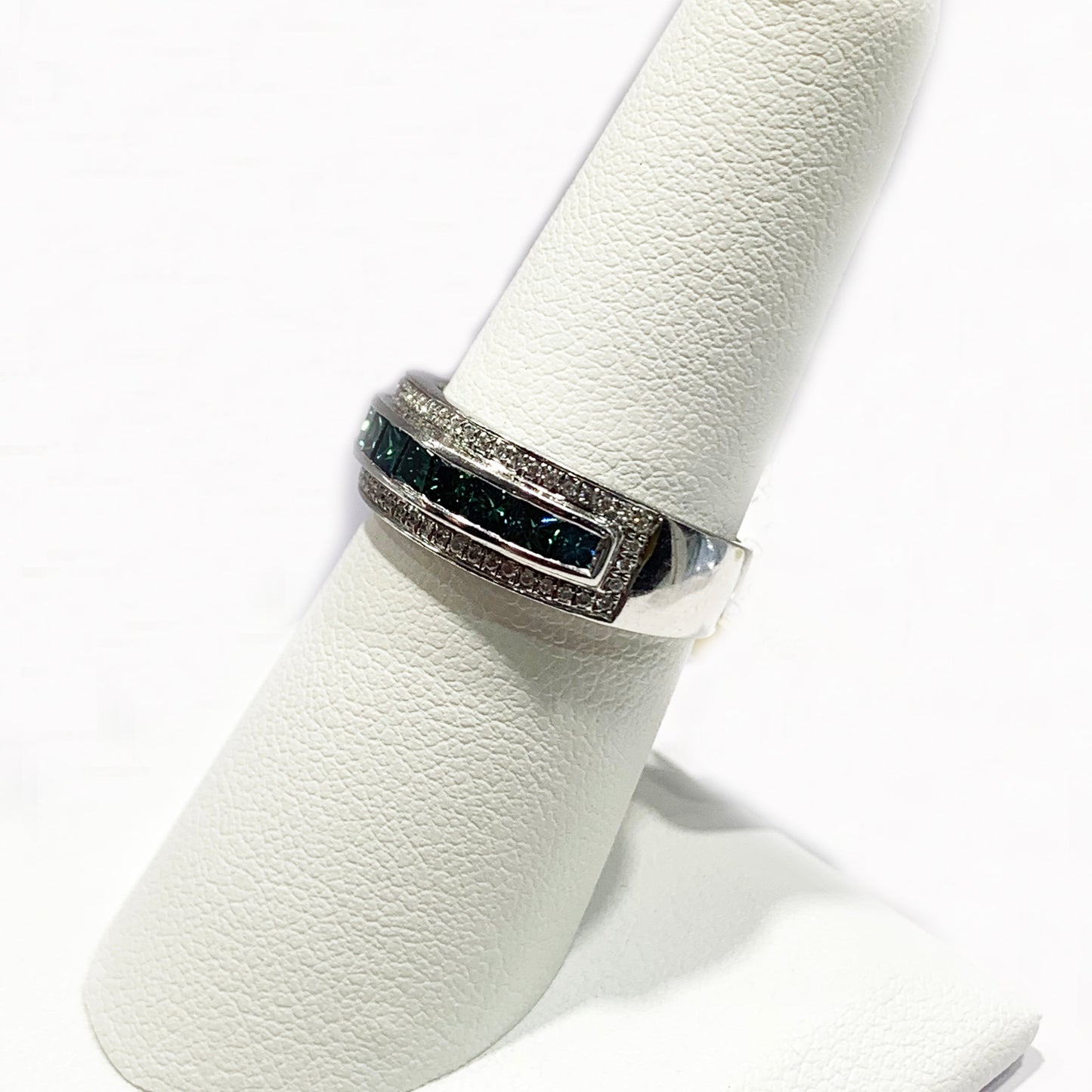 14k White Gold Blue Diamond Ring