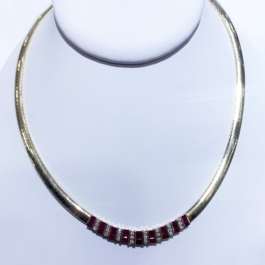 14k Yellow Gold Ruby Diamond Necklace