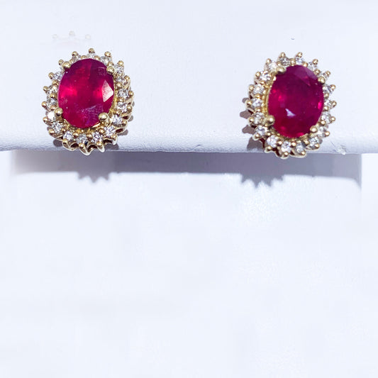 14k Yellow Gold Ruby Diamond Earrings