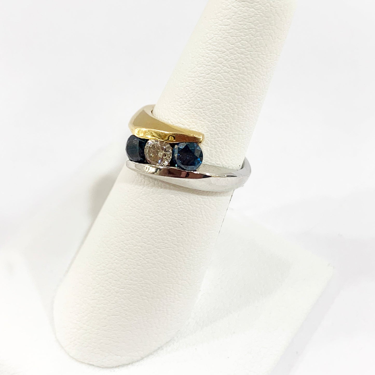 14k Two Tone Blue Diamond Ring