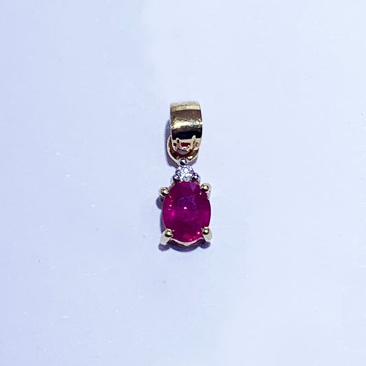 14k Yellow Gold Ruby Diamond Pendant
