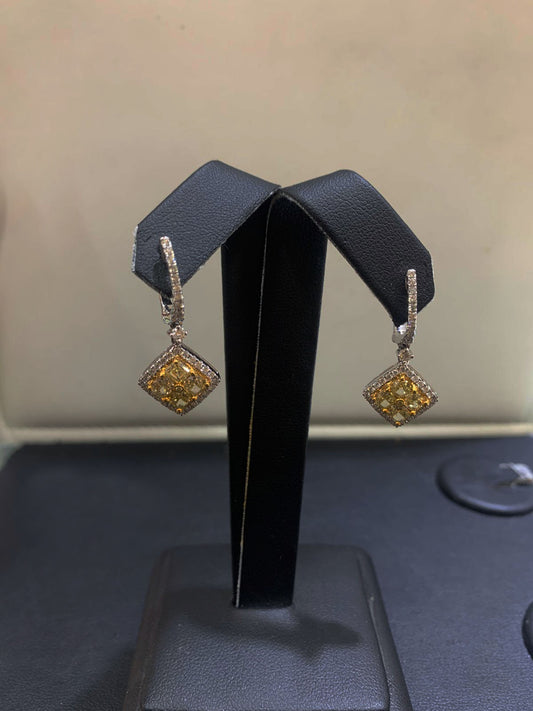 14k White Gold Yellow Diamond Earring