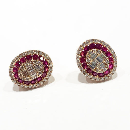 14k Yellow Rose Gold Ruby Diamond Earrings