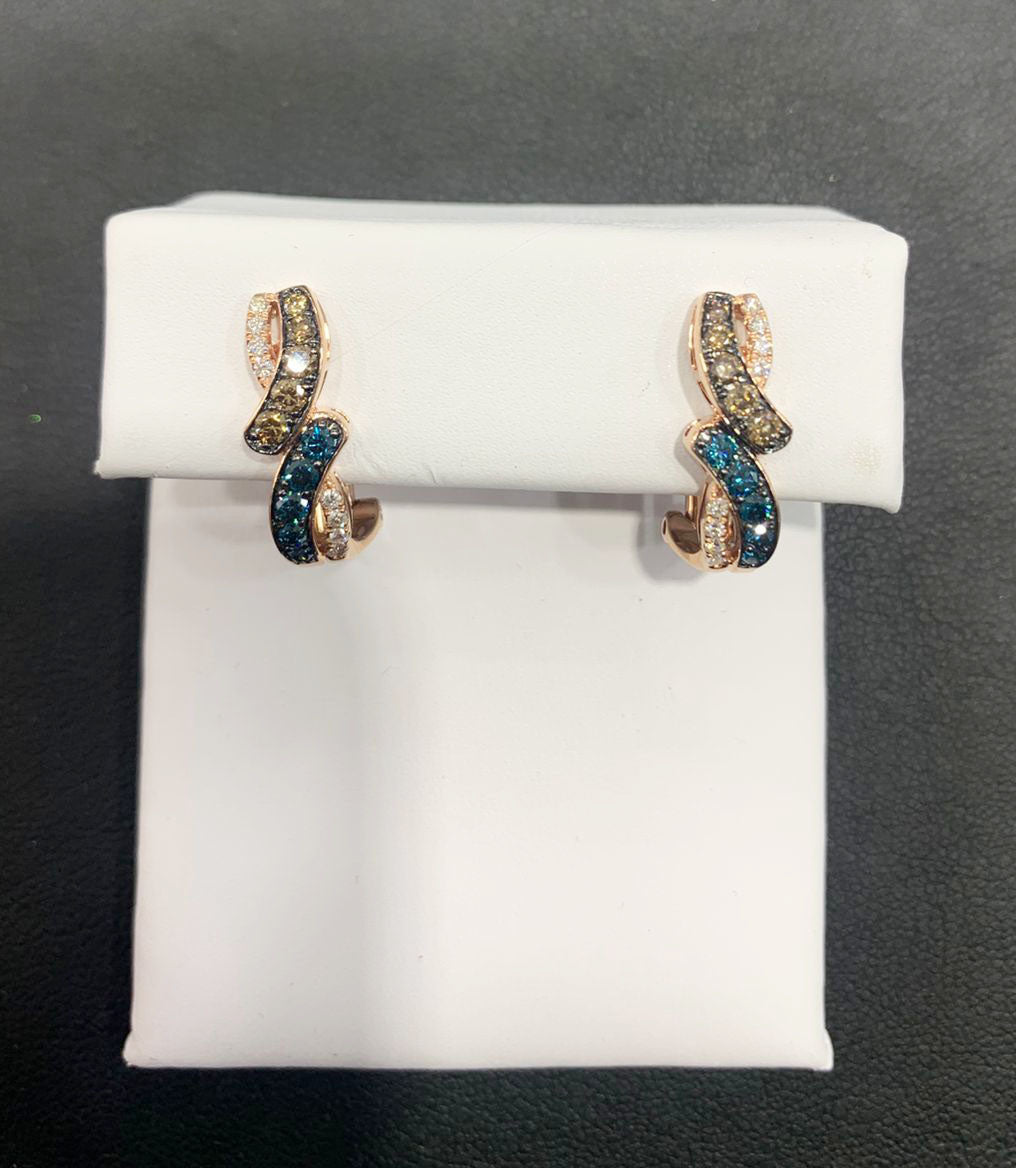 14k Rose Gold Brown & Blue Diamond Earrings