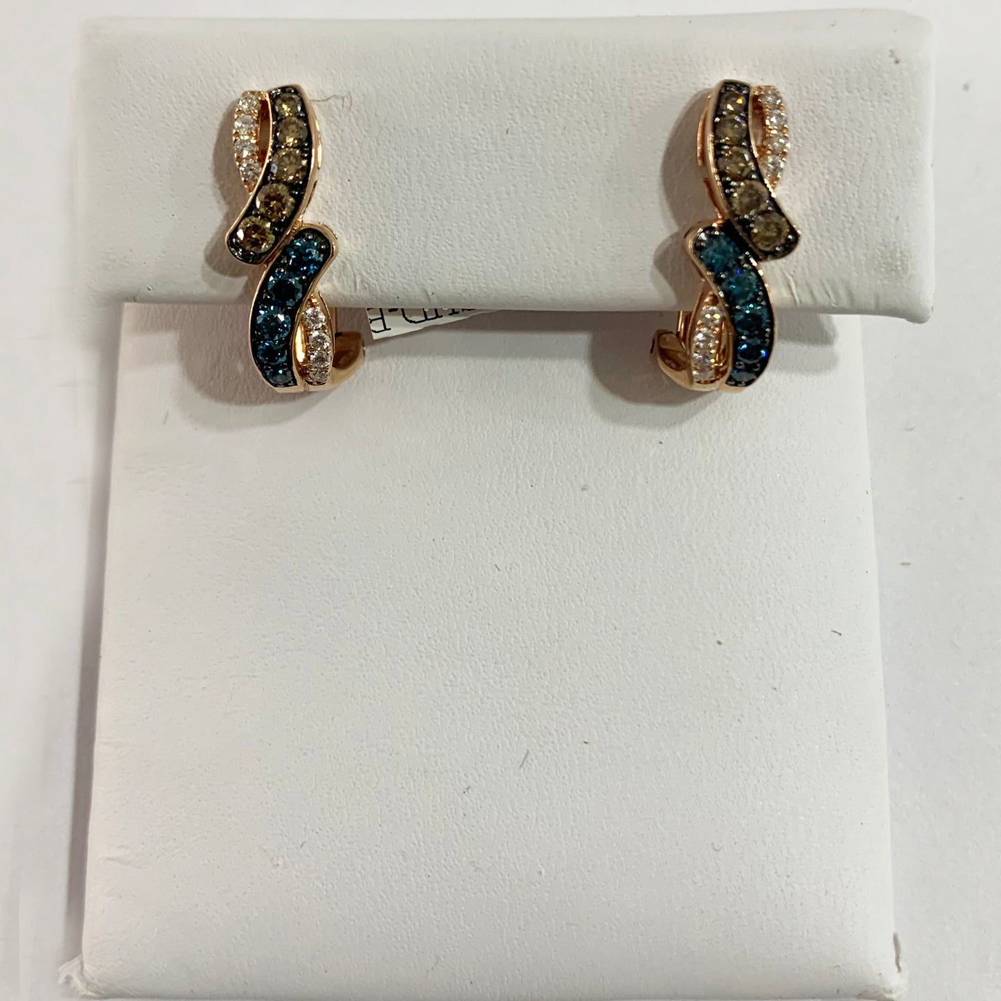 14k Rose Gold Brown &amp; Blue Diamond Earrings