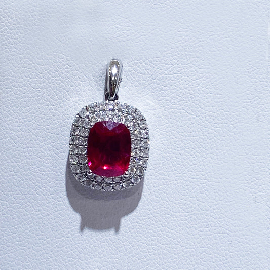 14k White Gold Ruby Diamond Pendant