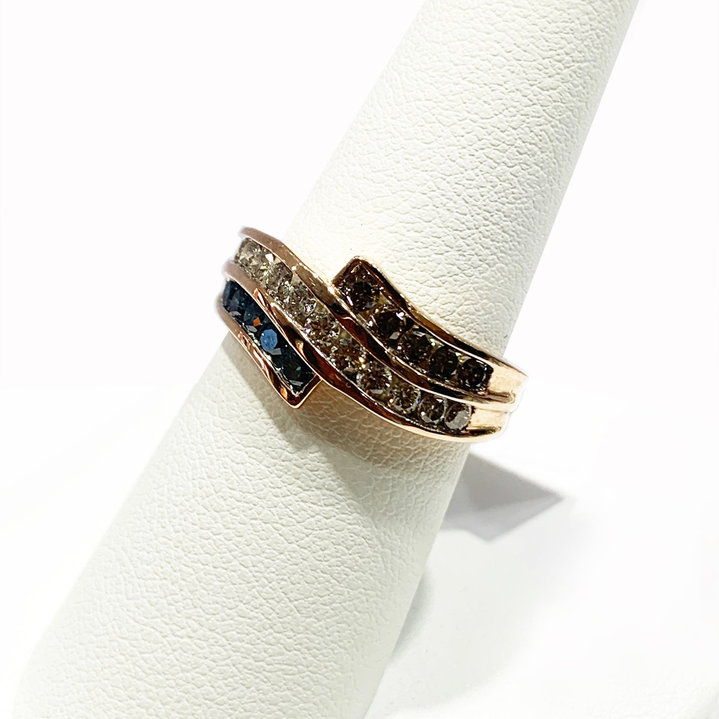 14k Rose Gold Blue/White/Brown Diamond Ring