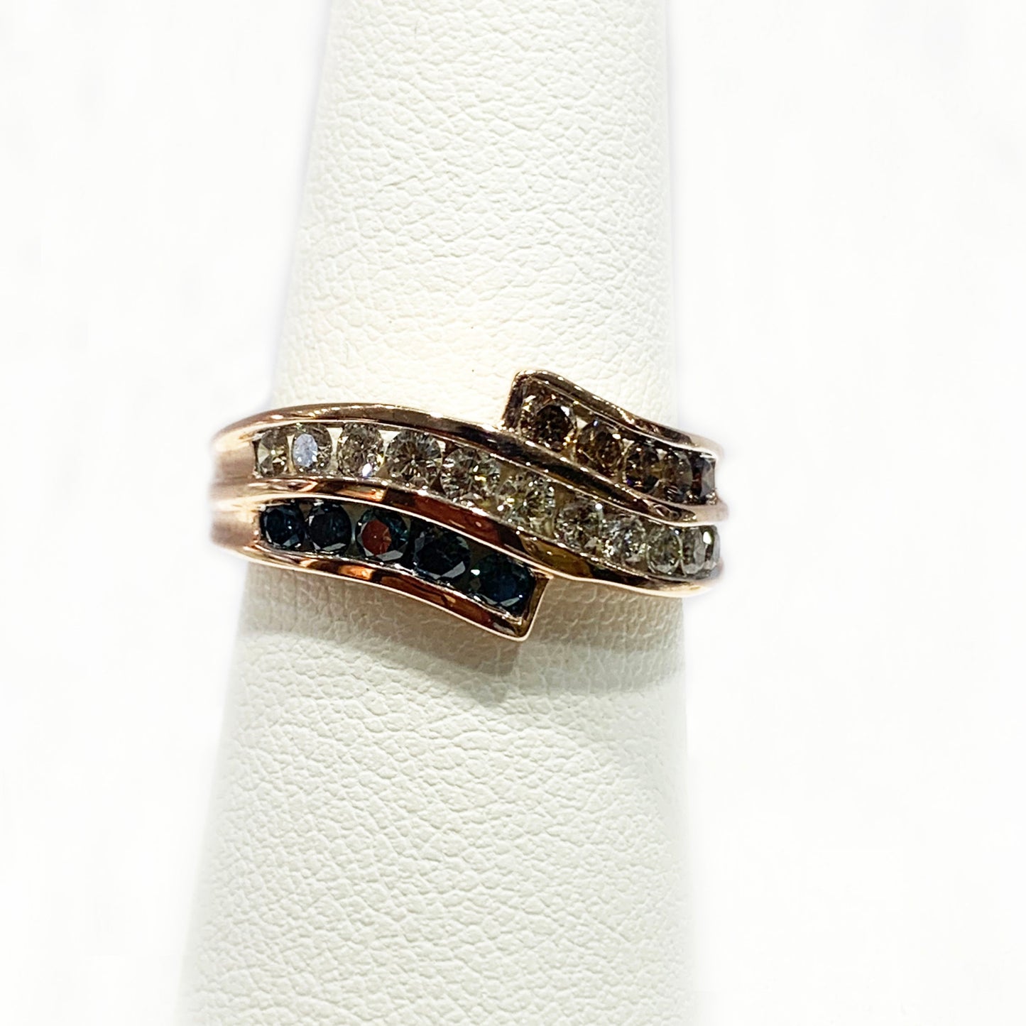 14k Rose Gold Blue/White/Brown Diamond Ring