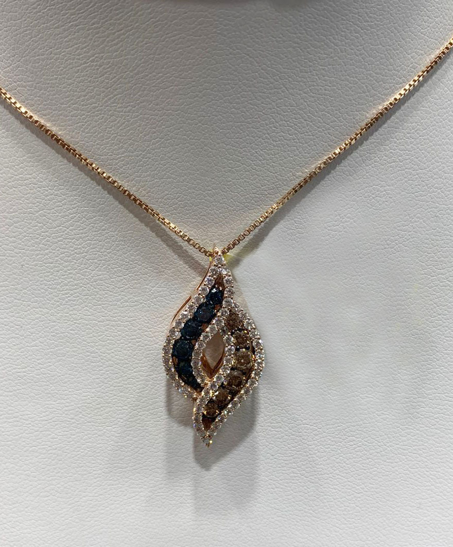 14k Rose Gold Brown, Blue & White Diamond Pendant