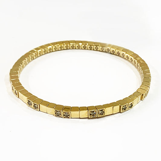 14k Yellow Gold Flexible White Diamond Bangle