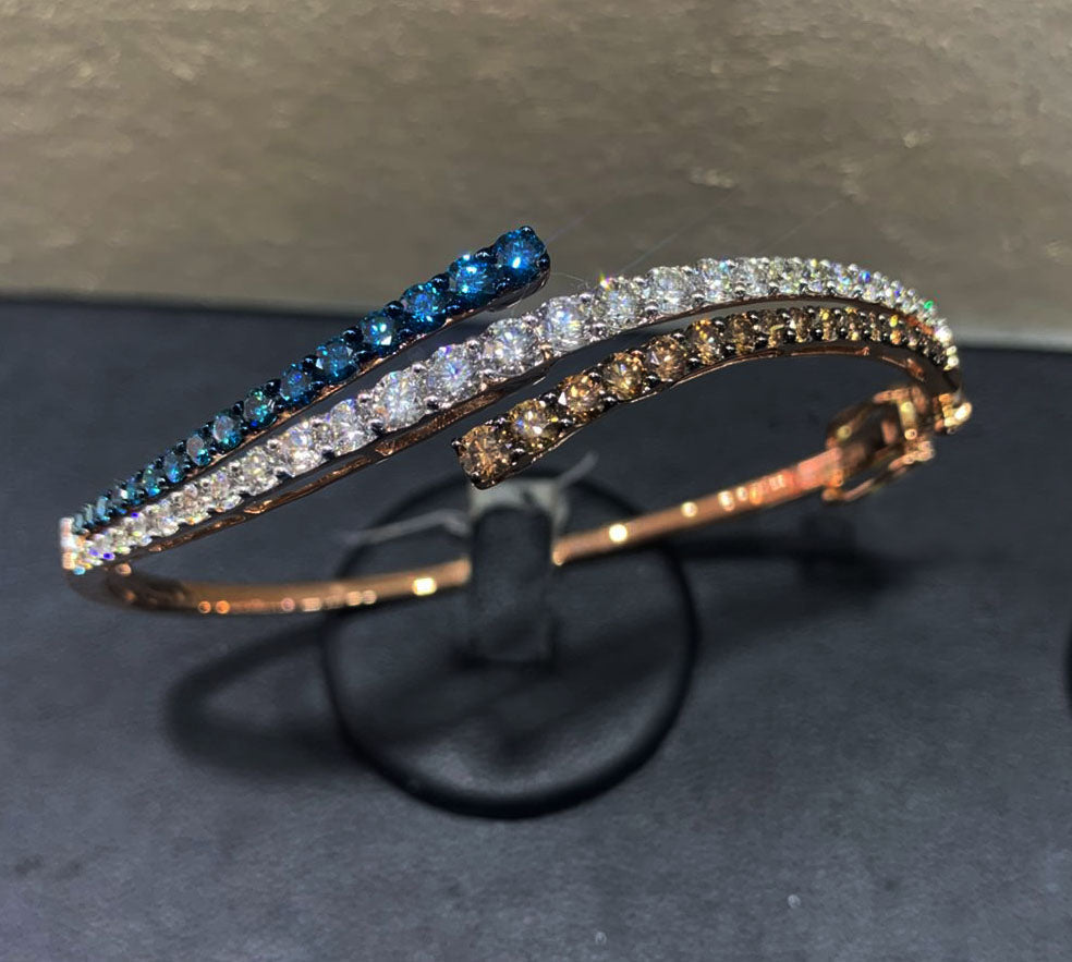 14k Rose Gold Chocolate, Blue & White Diamond Bangle