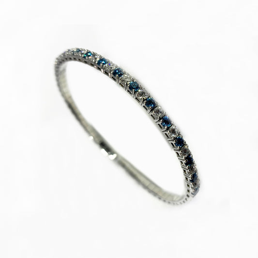 14k White Gold Blue Diamond Flex Bangle (LAB)