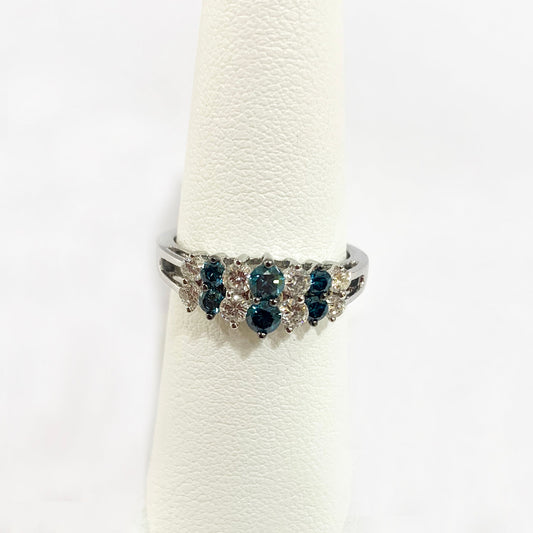 14k White Gold Blue Diamond Ring
