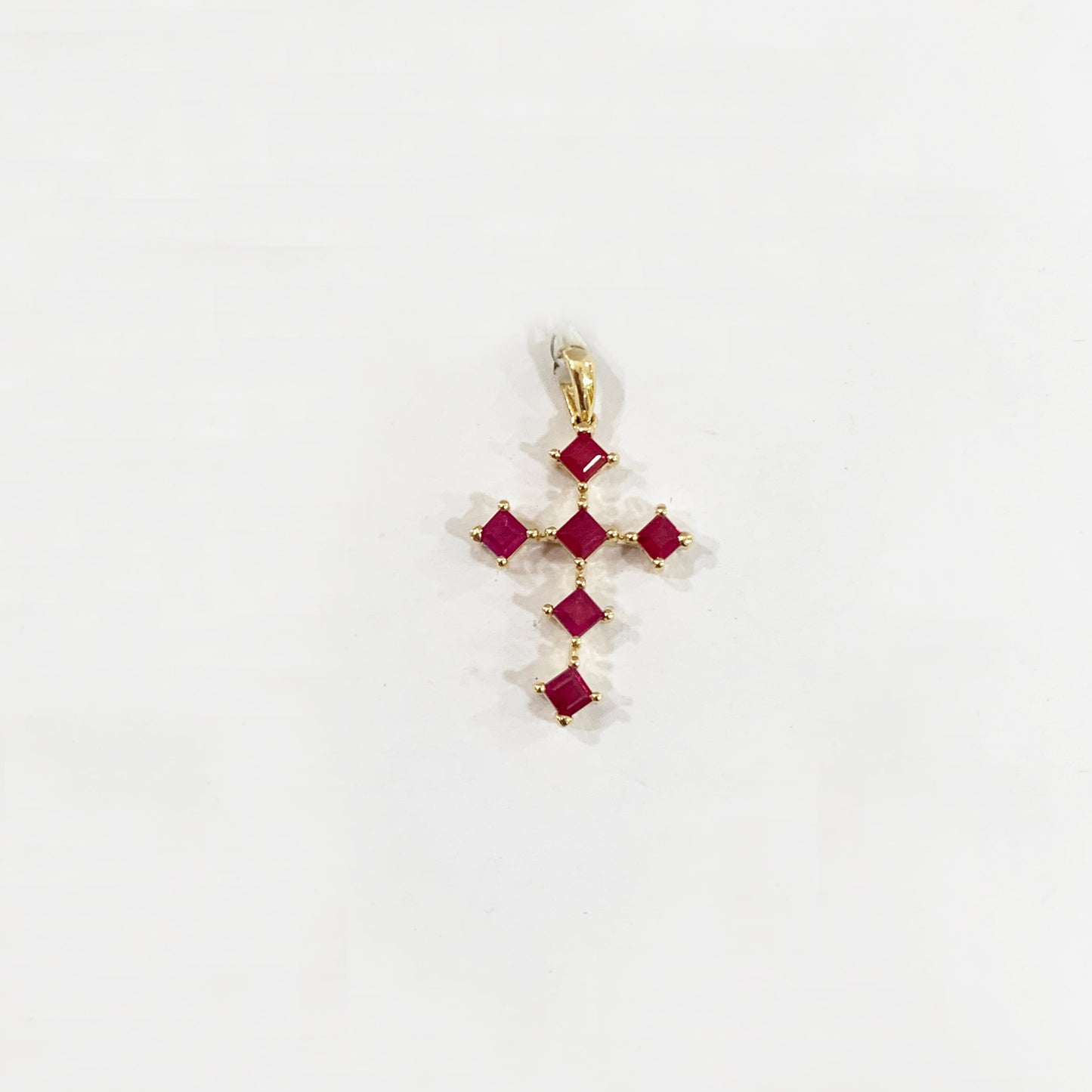 14k Yellow Gold Ruby Cross Pendant