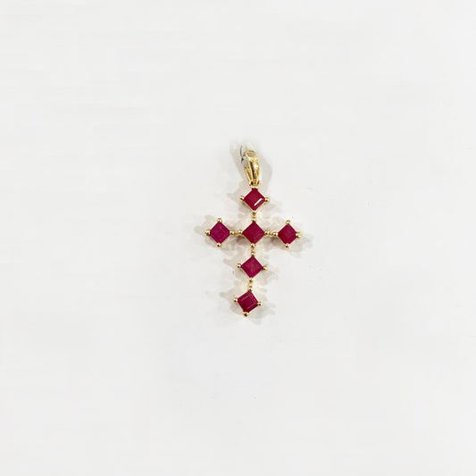 14k Yellow Gold Ruby Cross Pendant