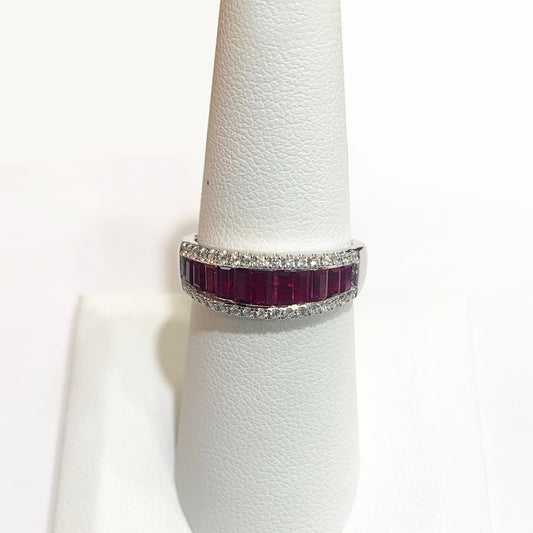 14k White Gold Ruby Diamond Ring