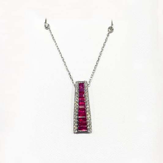 14k White Gold Ruby Diamond Pendant