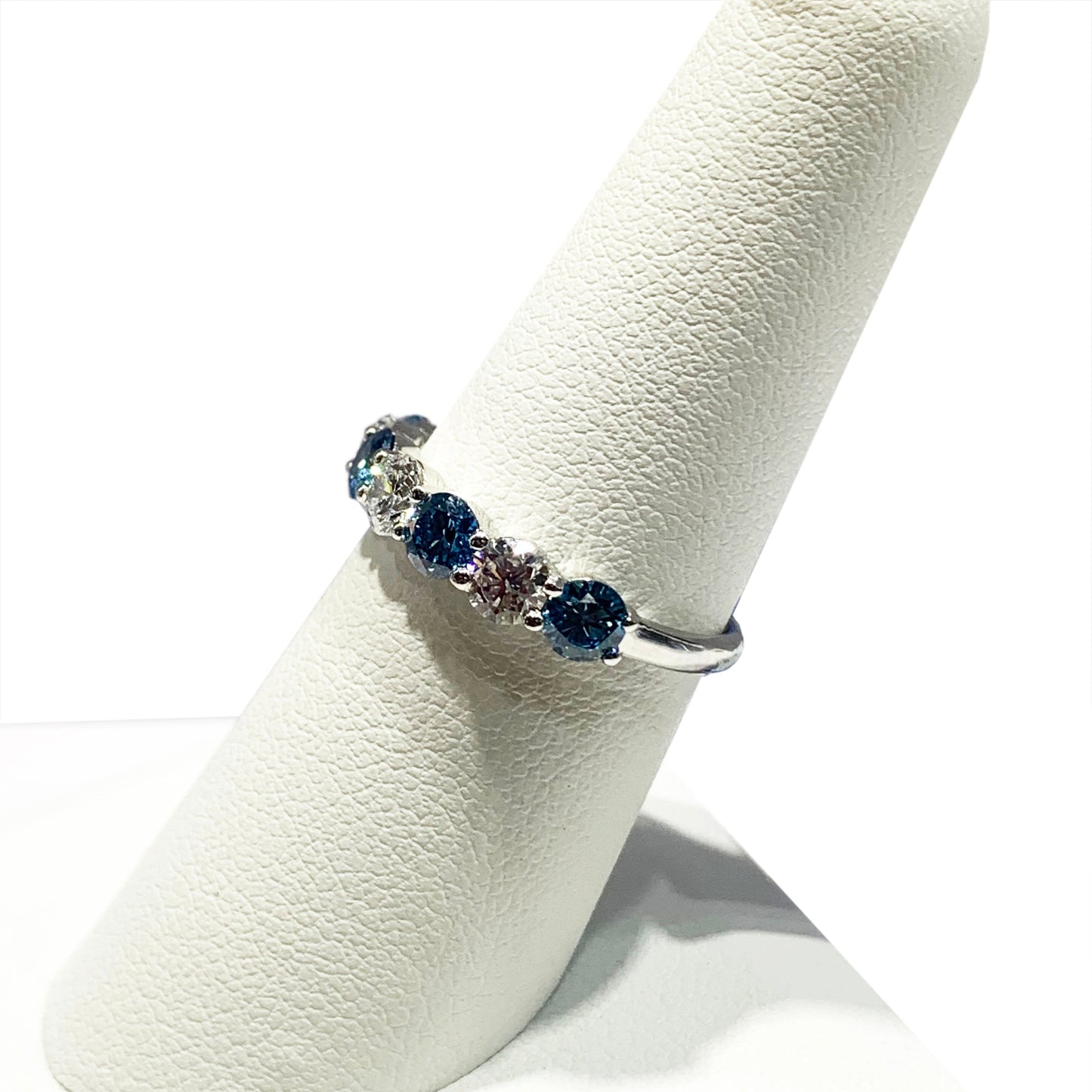 14k White Gold Blue Diamond Ring