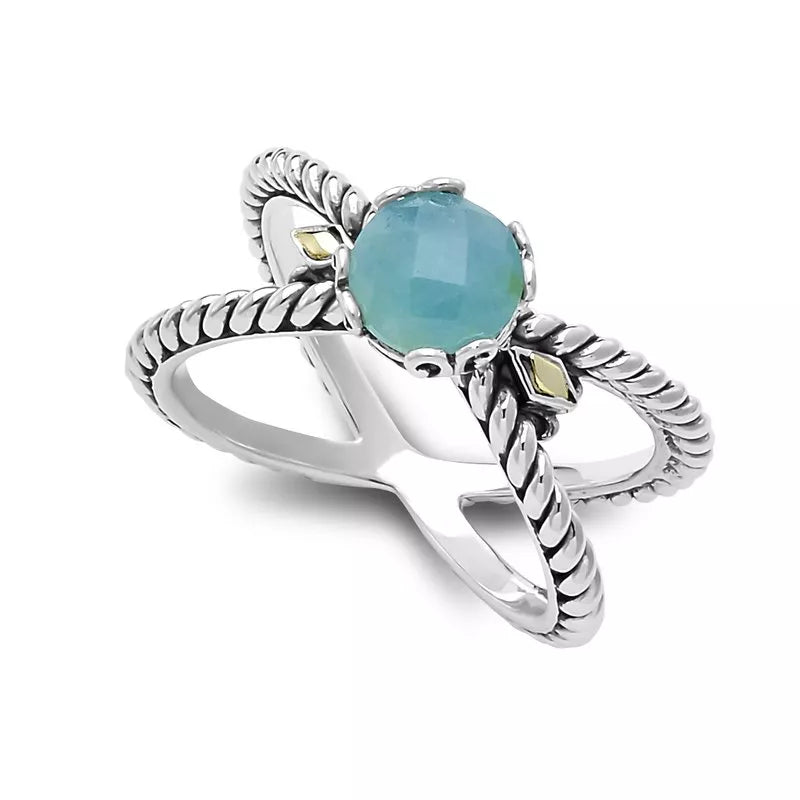 Glow "X" Ring- Aquamarine