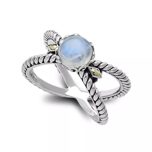 Glow "X" Ring- Rainbow Moonstone