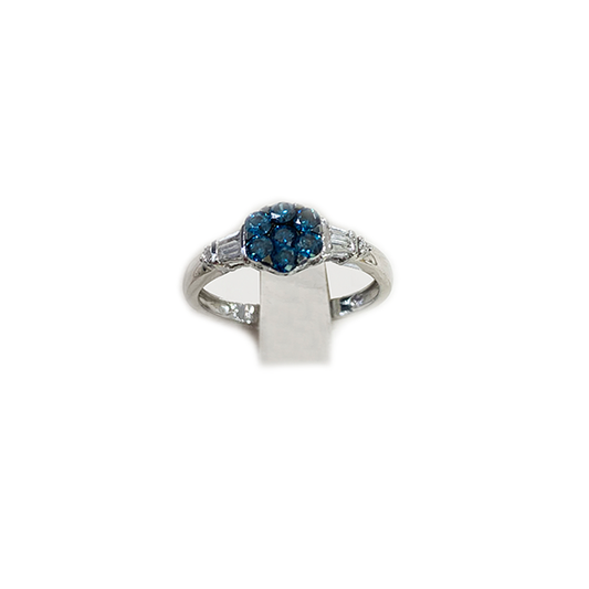 14k White Gold Blue Diamond Ring