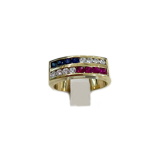 14k Yellow Gold Mens Ruby/Sapphire Ring