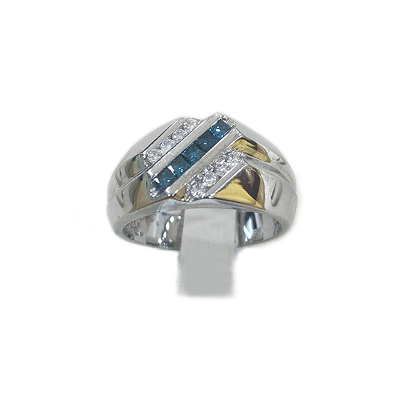 14k White Gold Mens Blue Diamond Ring