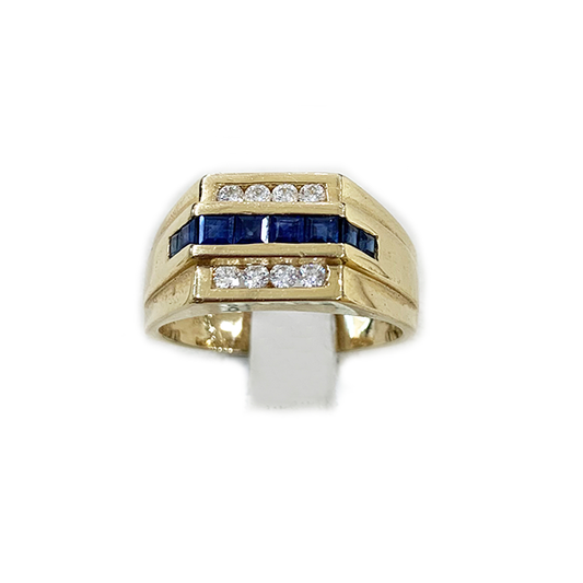 14k Yellow Gold Mens Sapphire Ring