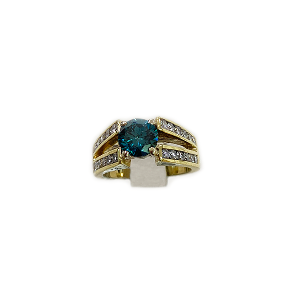 14k Yellow Gold Blue Diamond Ring