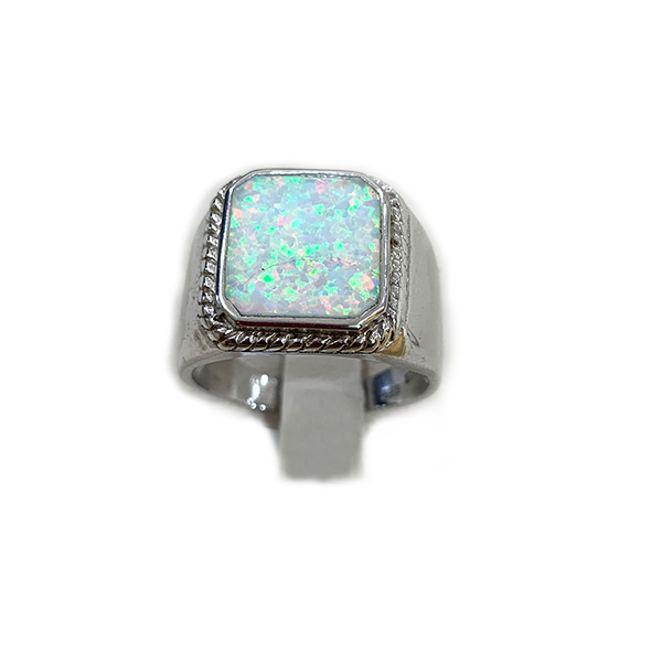 Sterling Silver Mens Opal Ring