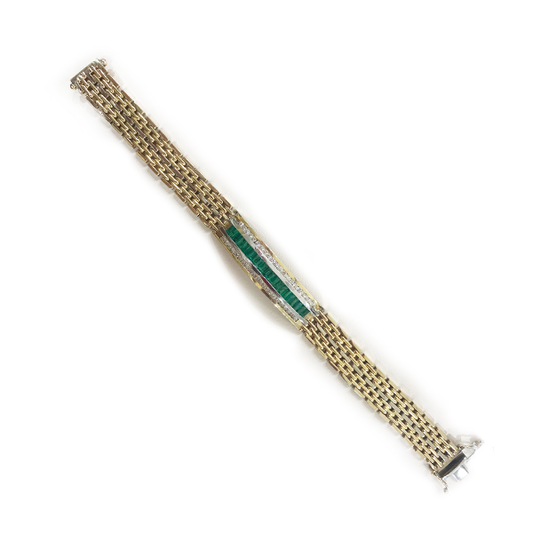 14k Two Tone Mens Emerald Bracelet