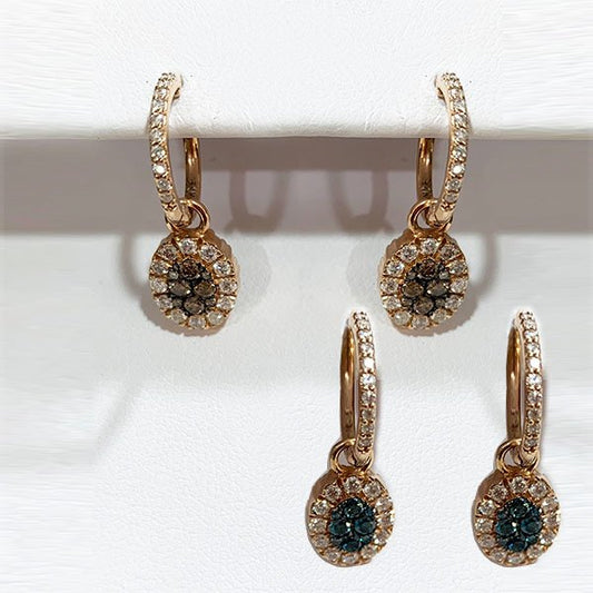 14k Rose Gold Brown/Blue Diamond Earring
