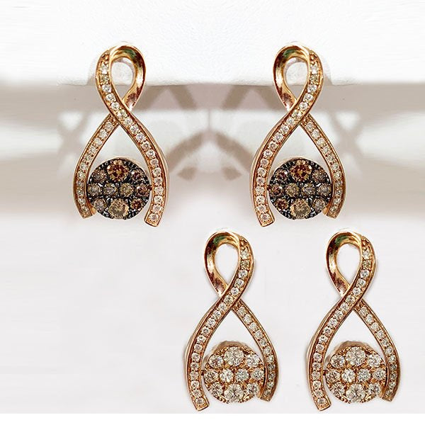 14k Rose Gold Brown/White Diamond Earring