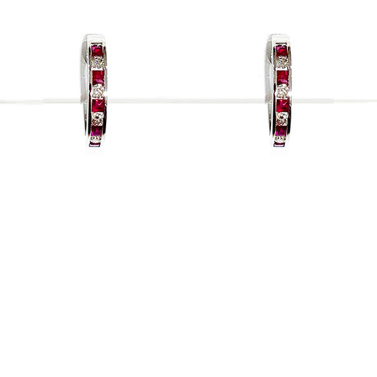 14k White Gold Ruby Hoops