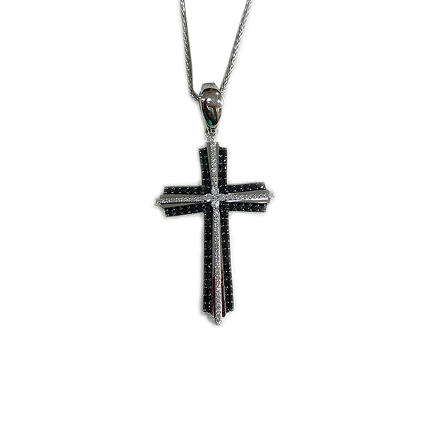 Men's Black Diamond Cross Pendant w/ Chain, 14KGold Plated - QVC.com