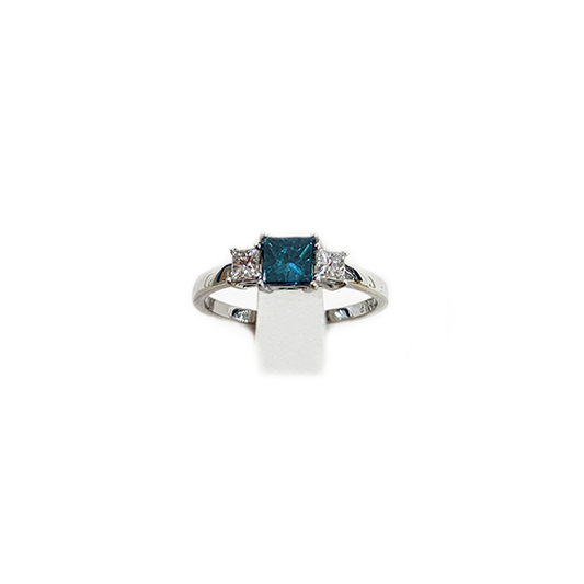 14k White Gold Blue Diamond Ring