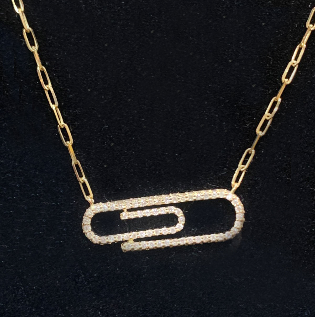 14k Gold Paper Clip Diamond Pendant