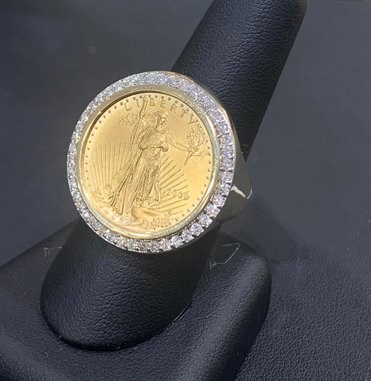 14YG Mens Coin Diamond Ring