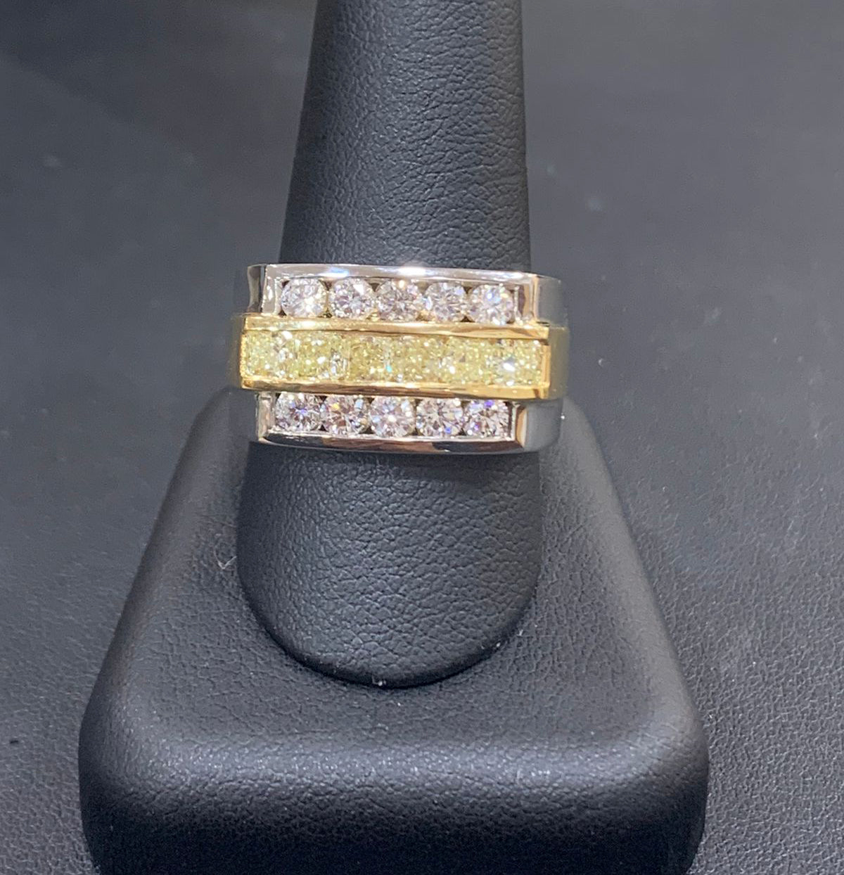 14k Two Tone Mens Yellow Diamond Ring – Noble Jewelers